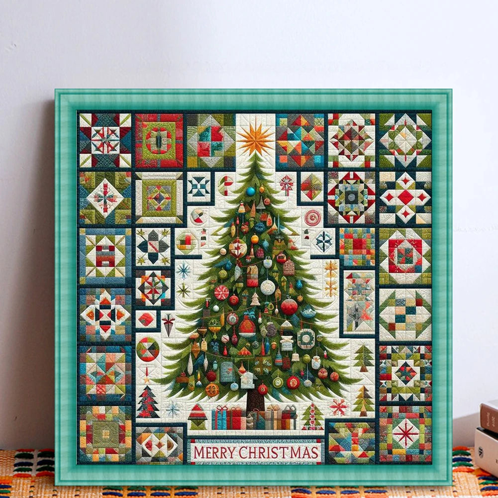 Xmas Tree Printed Cross Stitch Kit 40x40cm DIY 14CT Thread Art Needlework Decor