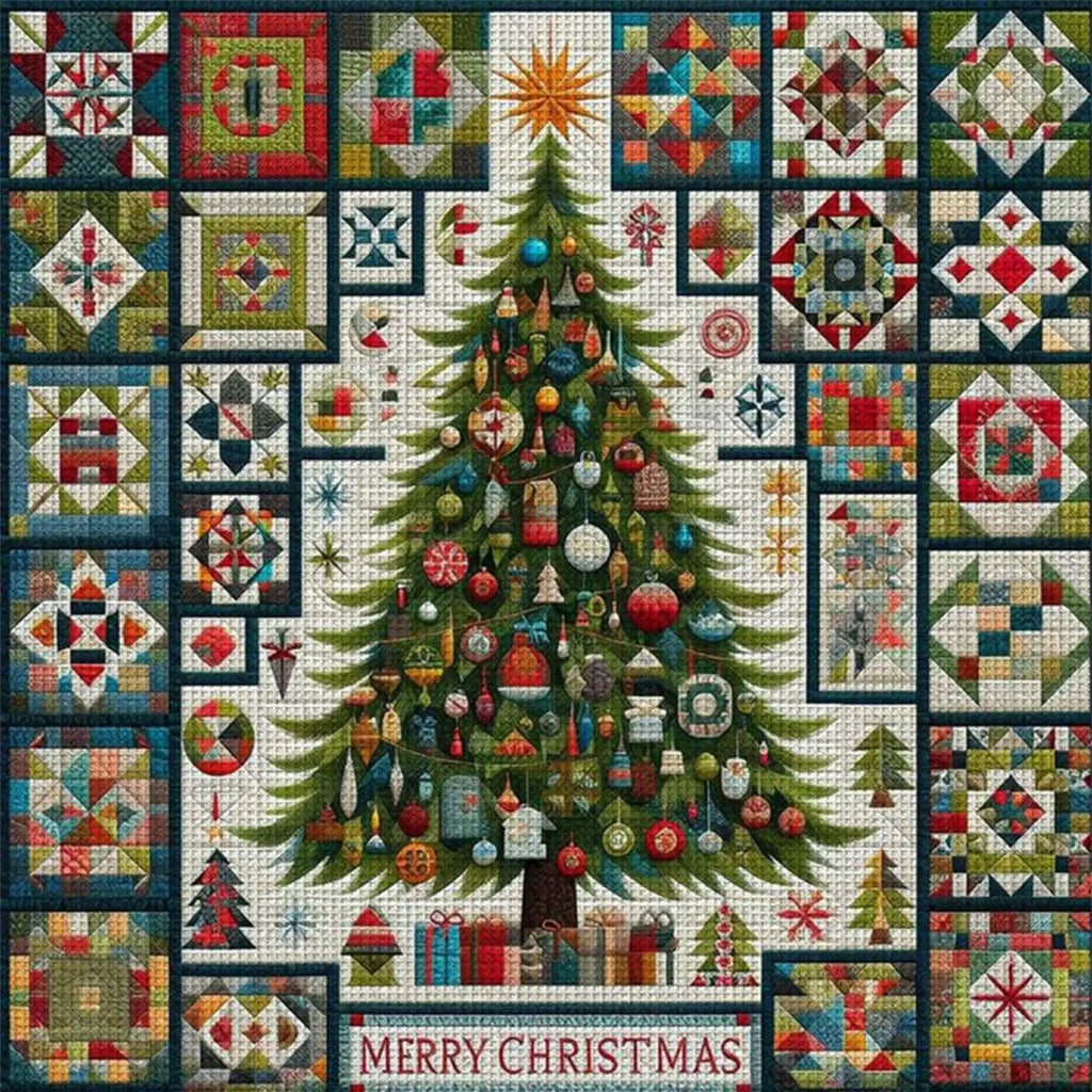 Xmas Tree Printed Cross Stitch Kit 40x40cm DIY 14CT Thread Art Needlework Decor