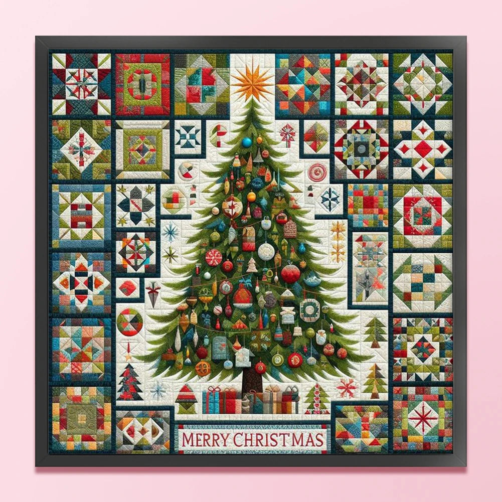 Xmas Tree Printed Cross Stitch Kit 40x40cm DIY 14CT Thread Art Needlework Decor