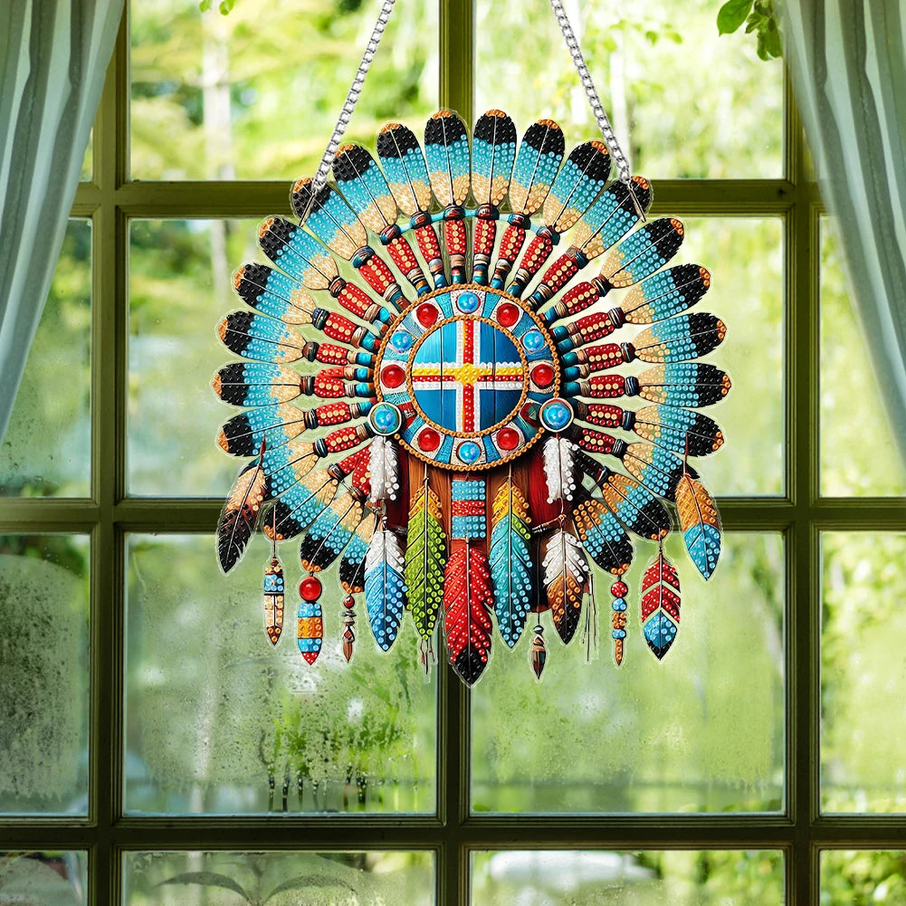 Special Shape Ethnic Style Shield 5D DIY Diamond Painting Dots Pendant DIY Diamond Art Pendant Kit for Garden Window Decor