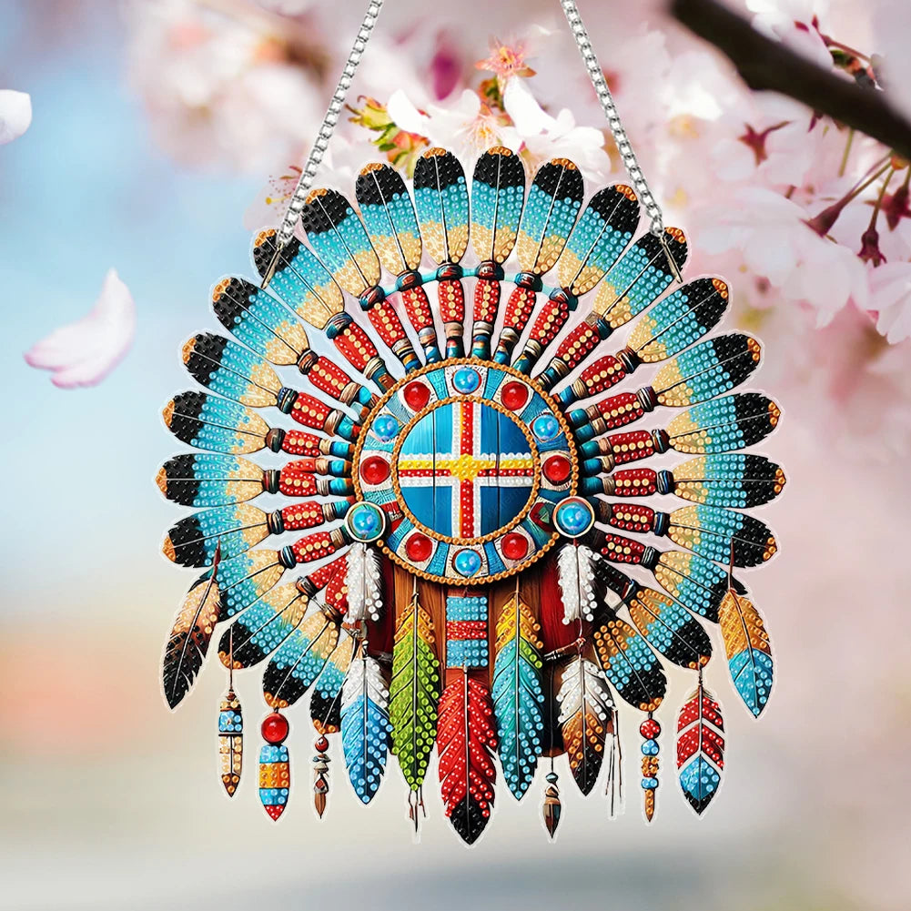 Special Shape Ethnic Style Shield 5D DIY Diamond Painting Dots Pendant DIY Diamond Art Pendant Kit for Garden Window Decor