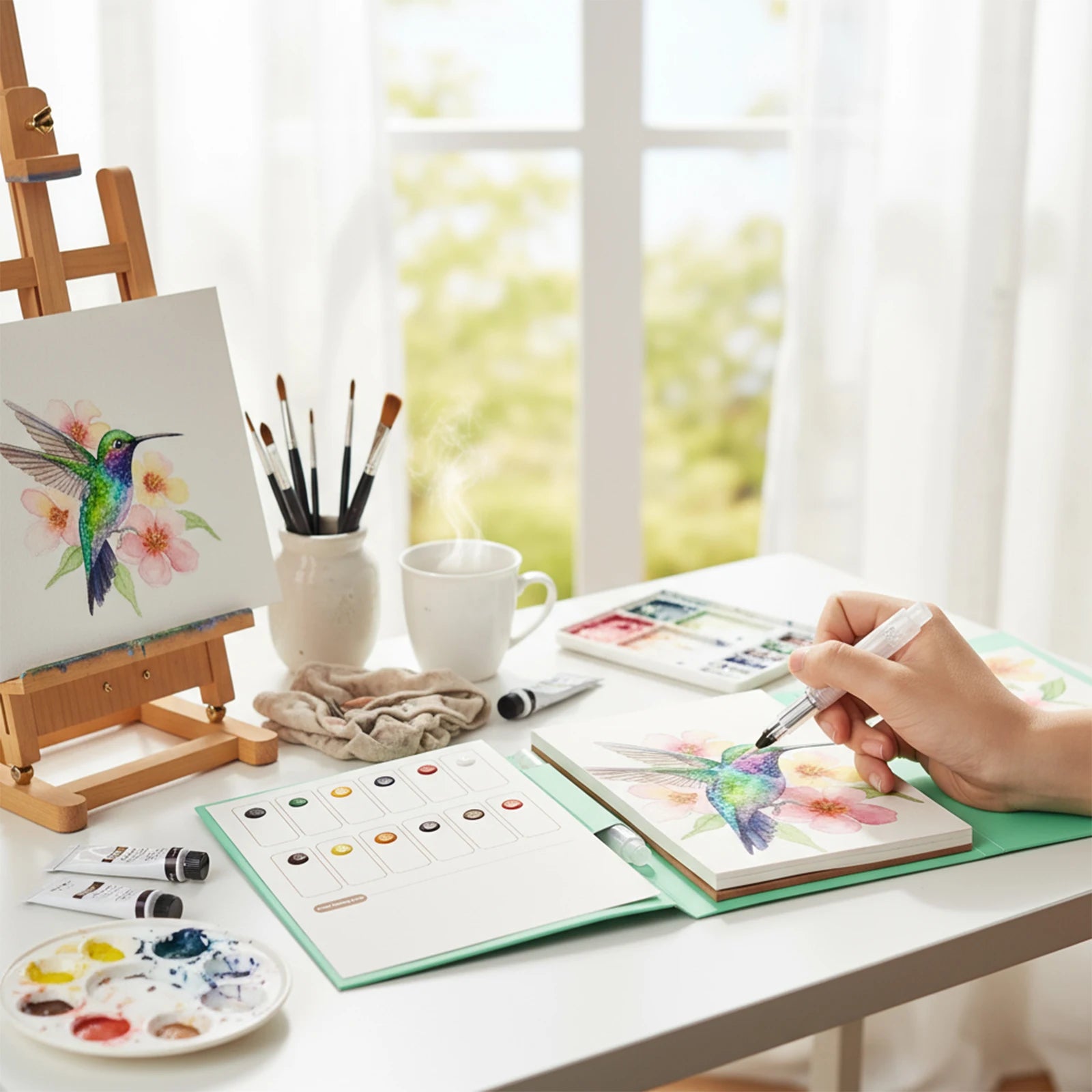 Watercolor Painting Set with 12 Colors Paint Cakes and Brush Painting Pad for Adults Beginners Art Supplies